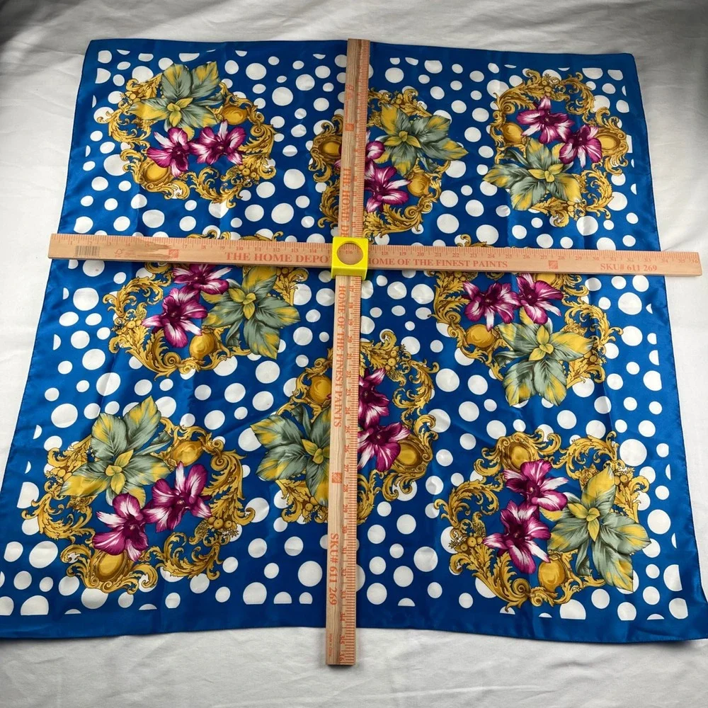 Berkshire‎ Blue Floral Polka Dot Scarf Wrap Made in Italy 33x33